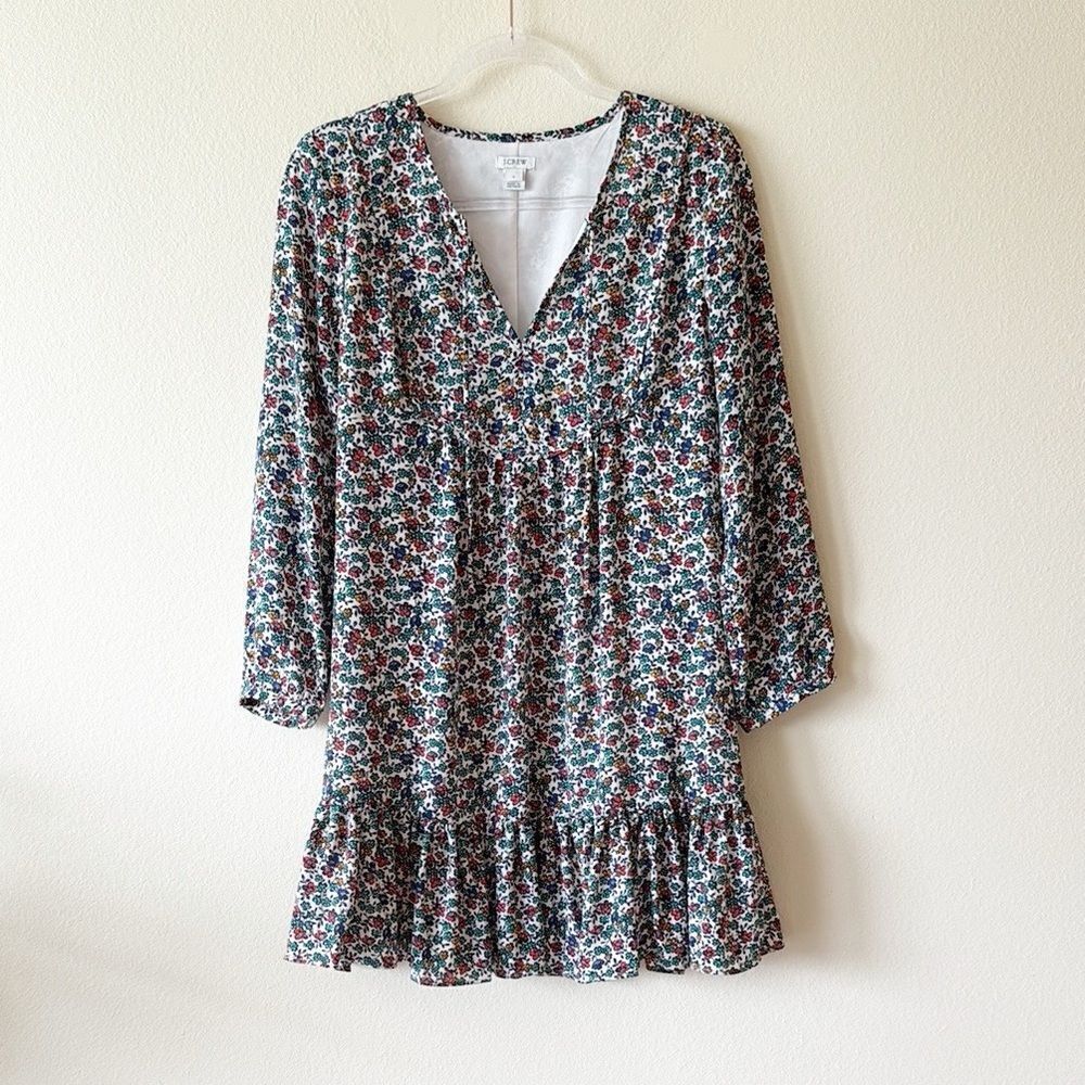 J.Crew Boho Cottagecore Floral Long Sleeve Ruffle Hem Mini Dress Size Small
